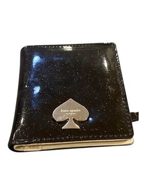 Kate Spade Shimmering  Wallet With Gold Flecks in Black Patent | Gold Spade Logo